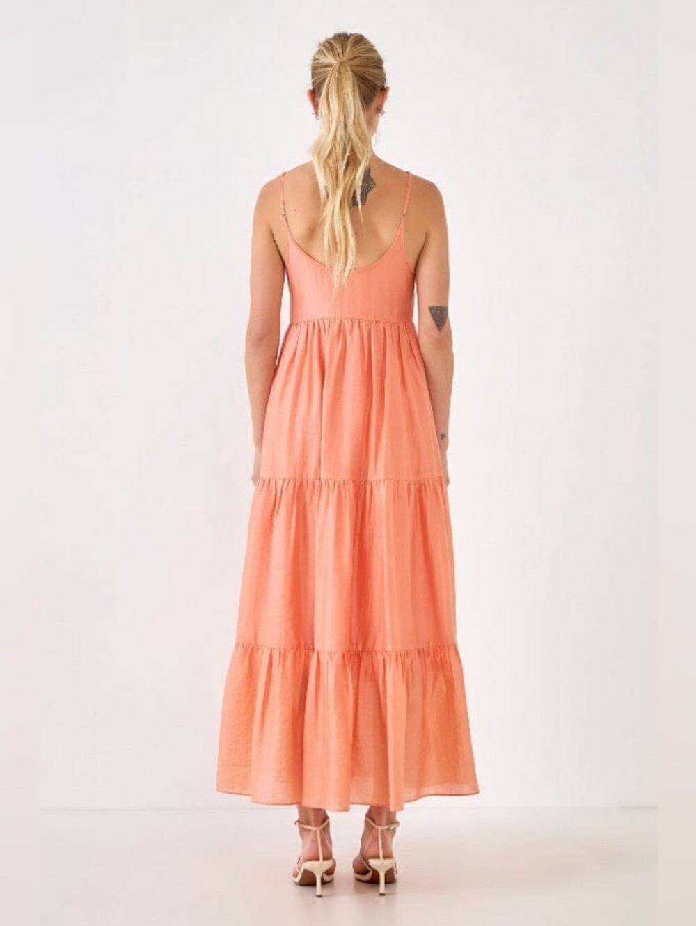 💫 Endless Rose Feminine Boho Coral Tiered  Dress Button Detail Size Small NWT - Picture 4 of 7